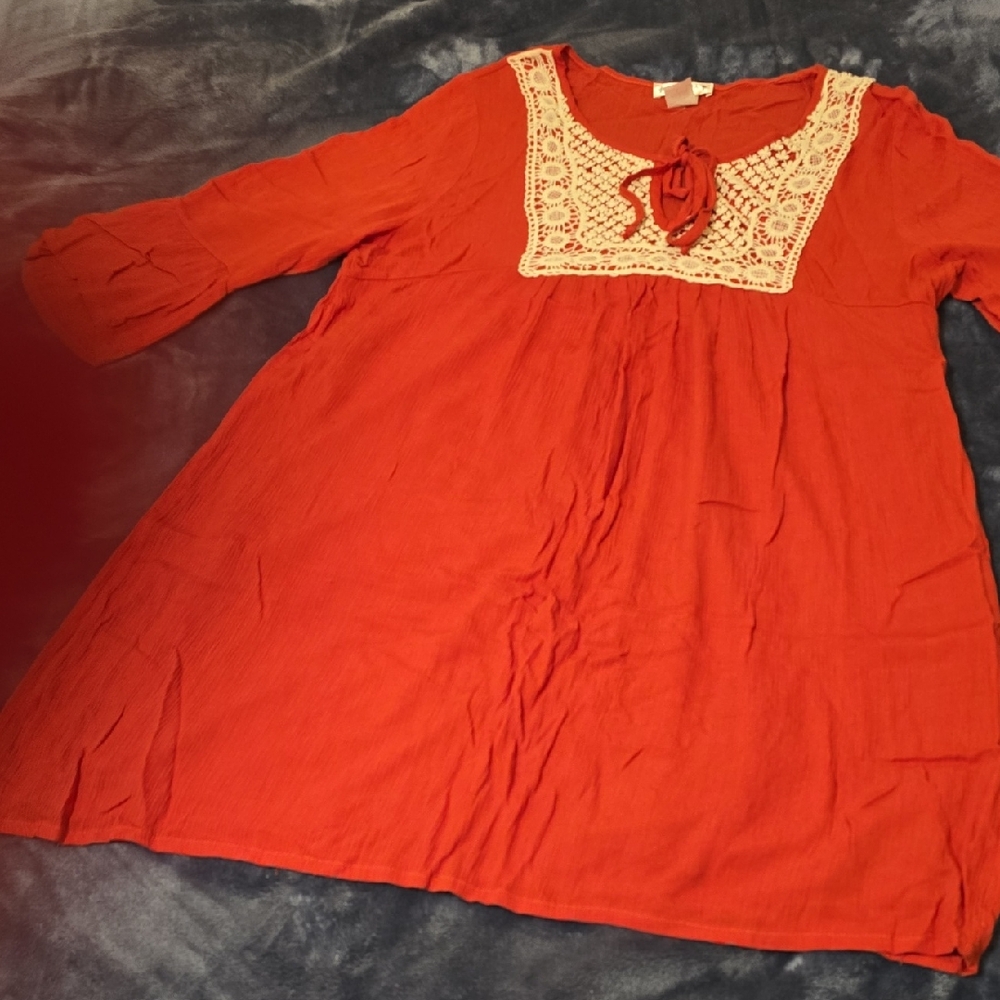 Agenda Red Kids Dress with Crochet Detail
